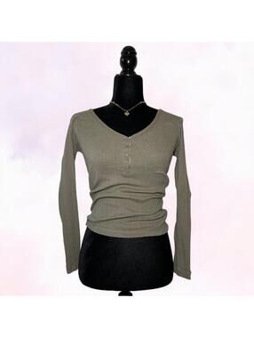 Naf Naf Green Button Up Shirt Long Sleeve Minimalist Chic Size S